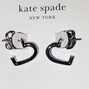 BNWT Kate Spade New York Silver Heart You Hoops Huggies Earrings $58